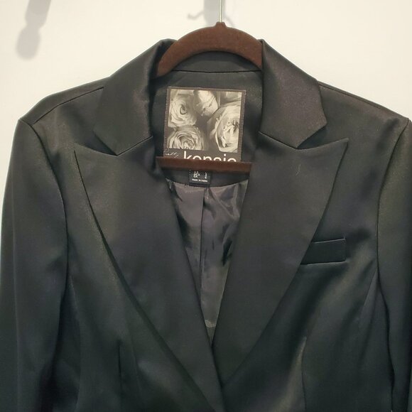 Kensie Black Satin Fitted Tuxedo Lined Blazer with Tails  M/L - Picture 6 of 16
